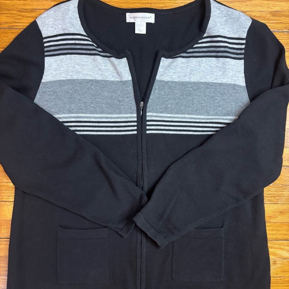 Christopher & Banks Black and Gray Zip-Up Sweater
